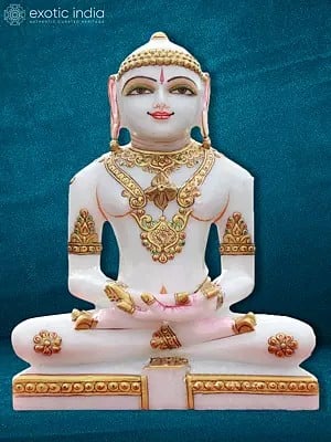 11" Hand-Carved Marble Statue Of Mahavir Jain | God Idol