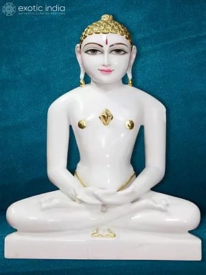 17" Mahavir Swami Hand Carved Marble Statue
