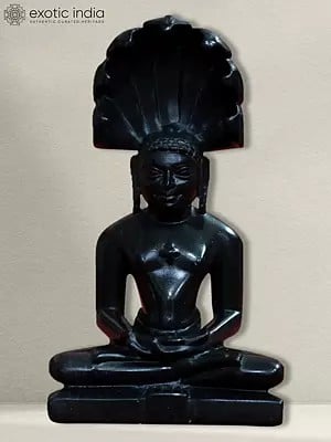 7" Parshwanath Idol In Meditation Pose | Black Marble Statue