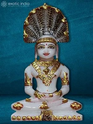 7" Hand-Carved Divine Parshwanath | Marble Sculpture