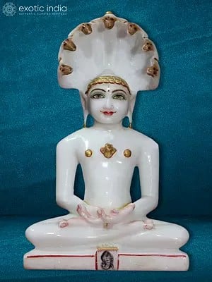 9" Parshwanath In Dhyan Mudra | Made From Super White Makrana Marble