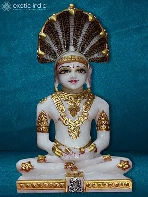 9" God Parshwanath Idol | Decorated From Gold Foil | Jain Statue