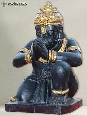 18" Veer Hanuman Satatue For Temple | Bhainslana Balck Marble Statue
