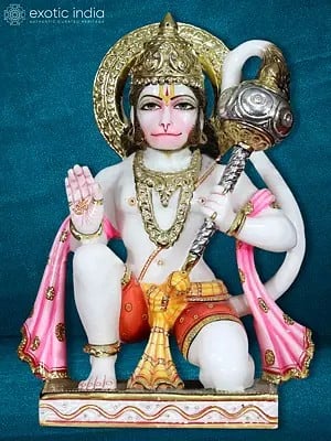 15" Hindu God Veer Hanuman Statue | Makrana Marble Statue