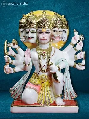 24" Panchamukhi Hanuman Statue In Marble | White Makrana Marble Statue
