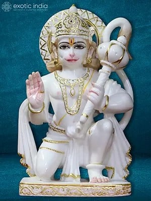 18" Ashirwad Hanuman With Gada | Makrana Marble Statue