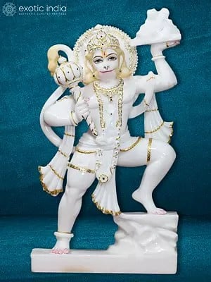 24" White Marble Hanuman Sculpture | Makrana Marble Statue
