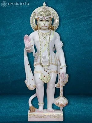 24" Giving Blessings Standing Hanuman | Makrana Marble Statue