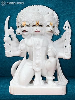 12" Panchamukhi Hanuman Sculpture | White Makrana Marble Sculpture