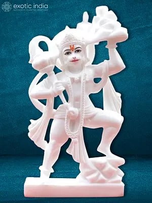 18" White Marble Lord Bajrang Bali Statue | White Makrana Marble Statue