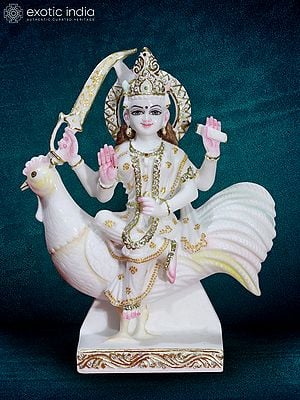 15" Chaturbhuj Bahu Charani Goddess Statue | Super White Makrana Marble