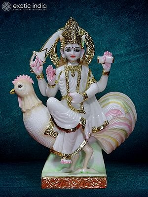 18" Colorful Goddess Bahu Charani Idol | Super White Makrana Marble