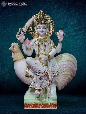 24" Goddess Bahu Charani Statue With Sward | Super White Makrana Marble