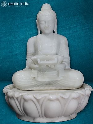 18" Meditating Buddha Fountain Idol | Super White Makrana Marble
