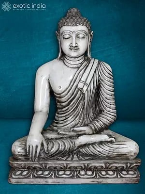 30" Bhumisparsha Lord Buddha Statue | White Marble