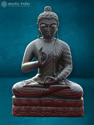 12" Attractive Statue Of Lord Buddha | Black Marble Statue