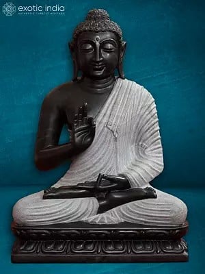 24" Lord Buddha Figurine In Meditation | Black Marble Idol