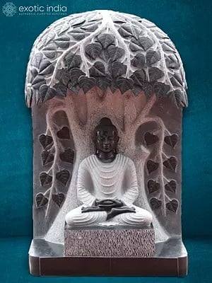 39" Meditative Lord Buddha Under The Tree | Black Marble Statue