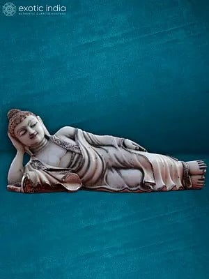 24" Sleeping Lord Buddha Statue | White Marble Idol