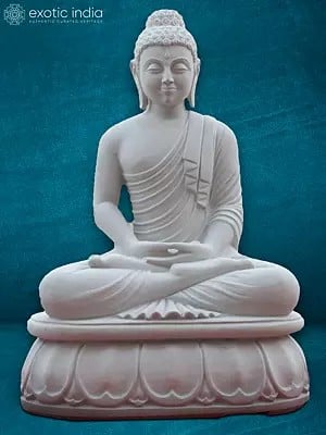 24" Seated Lord Buddha On Lotus | Sand Stone Statue