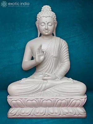 30" Blessing Lord Buddha Statue | Green Stone Figurine