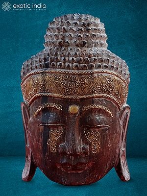 Wood Lord Buddha Head With Beautiful Carving | For Decor