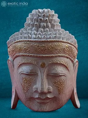 Wood Lord Buddha Head With Beautiful Carving | For Decor