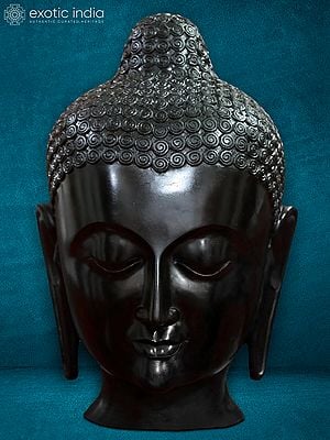 24" Idol Of The Peaceful Buddha | Black Marble Sculpture