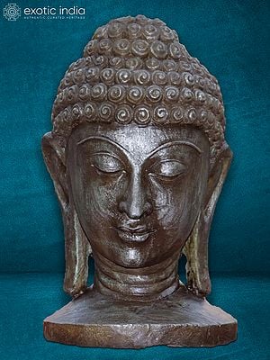 15" Statue Of Buddha With Closed Eyes | Sand Stone Statue