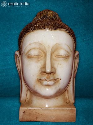 15" Head Idol Of Buddha With Base | White Makrana Marble Statue