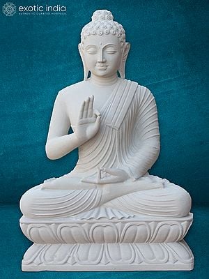 39" Lord Buddha Statue With Kamalasana | Sand Stone Figurine