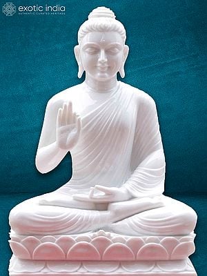 36" Calm Buddha Statue In Blessing Pose | Vietnam White Marble