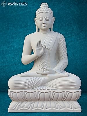 54" Pure White Sand Stone Idol Of Buddha | Decorative Item