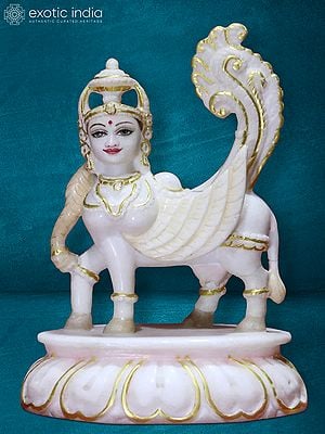 9" Goddess Kamdhenu Idol | White Makrana Marble