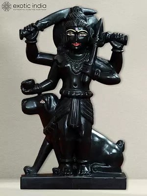 18" Kaal Bhairav Black Marble Statue For Home | Rajasthan Black Marble Sculpture