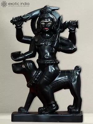 21" Lord Kaal Bhairav With Dog Vehicle | Rajasthan Black Marble Statue