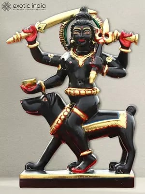 15" Kaal Bhairav Marble Statue For Home Décor | Rajasthan Black Marble Statue