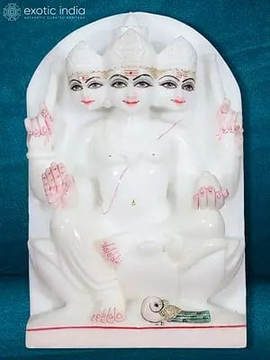 12" Kartikeya Trimurti Statue For Temple | White Makrana Marble Statue