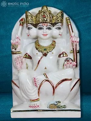12" Kartikeya Sitting On Lotus | White Makrana Marble Statue