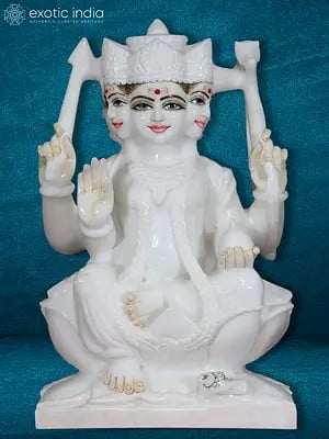15" Marble Kartikeya Statue For Temple Home | Makrana Marble Sculpture