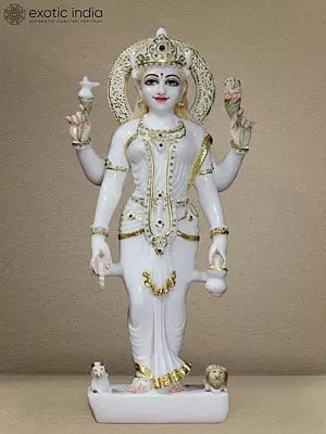 18" White Marble Hindu Parvati Mata Statue | White Makrana Marble Statue