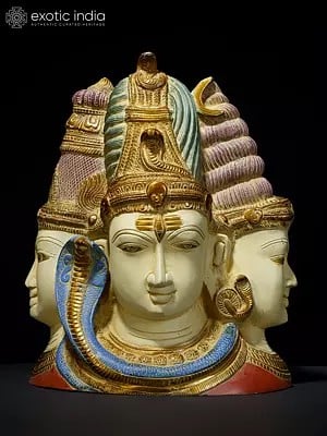 11" Colorful Tri-Dev Bust with Devi on Reverse | Brass Statue