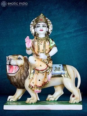 12" Hand Painted Super White Marble Durga Maa Statue