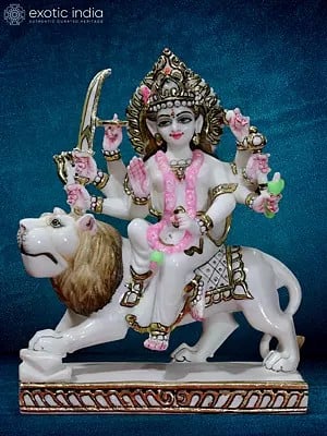 12" Durga Maa With Beautiful Garland | Marble Statue