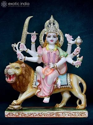 15" Durga Maa In Ashirwad Mudra | Hand Carved Statue
