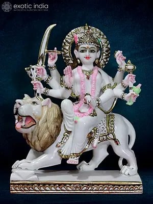 15" Smiling Durga Maa Statue With Gold Ornaments