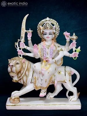 15" Durga Maa Marble Sculpture For Temple