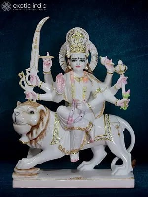 18" Marble Durga Maa Statue | Hand Carved | Goddess Idol