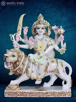 18" Durga Maa Marble Sculpture In Sitting Postion