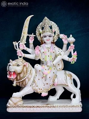 24" Durga Maa Sculpture Decorated With Original Gold Foil